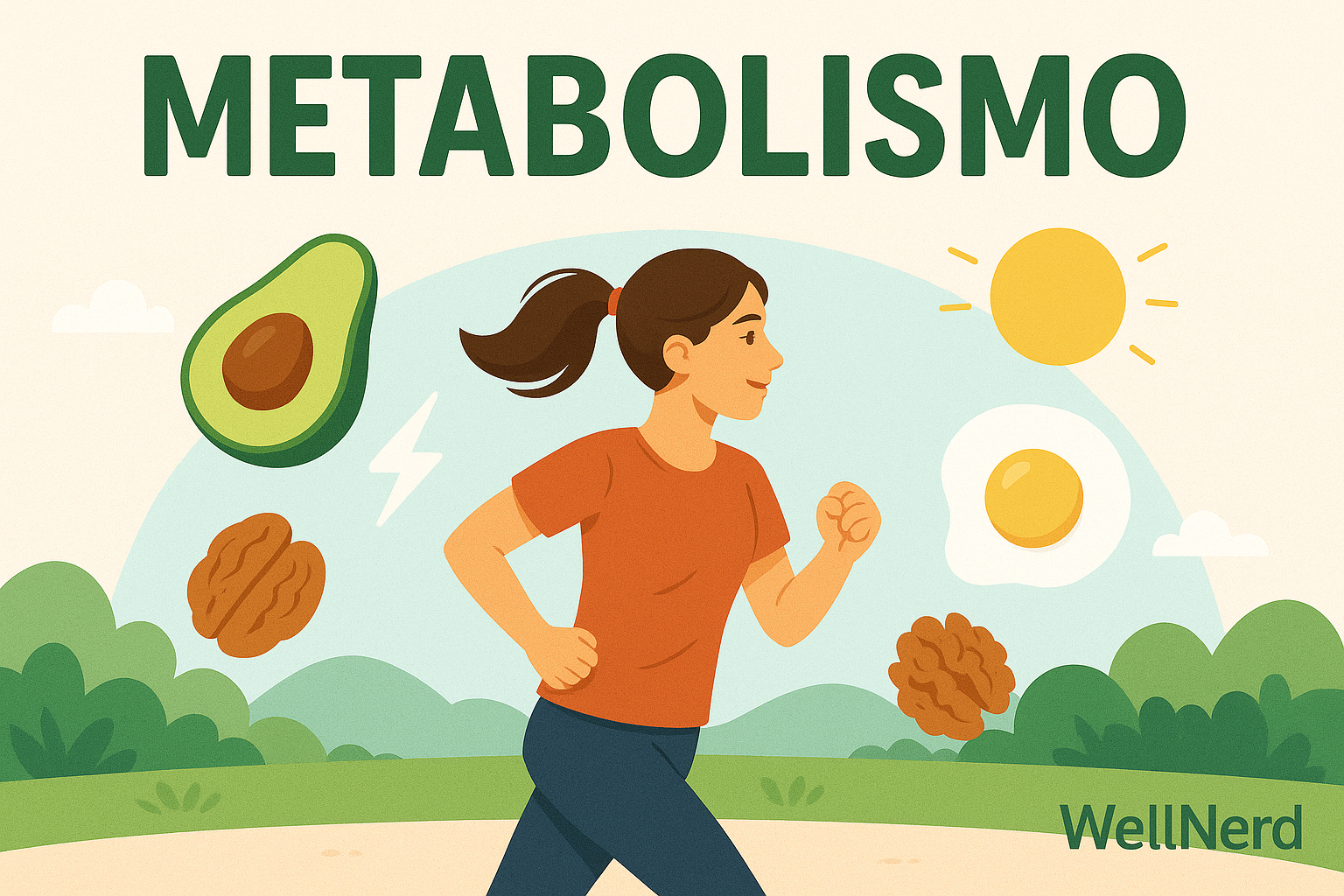 Mulher correndo com alimentos saudáveis representando como acelerar o metabolismo naturalmente